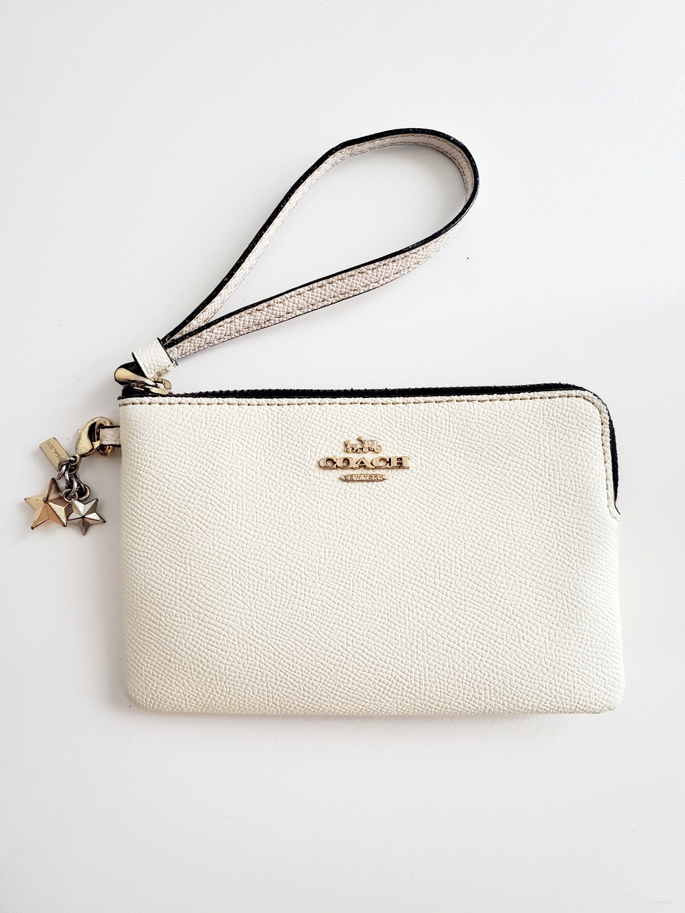 Coach Cream Leather Wristlet with Gold Star Charms